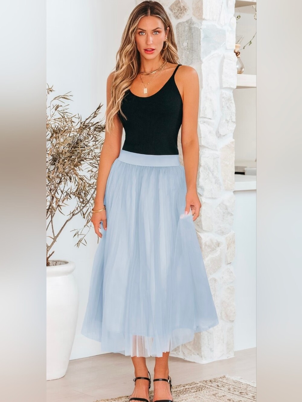 Cupshe Light Blue Tulle Midi Skirt | Ballet Fairy A-Line | NWT